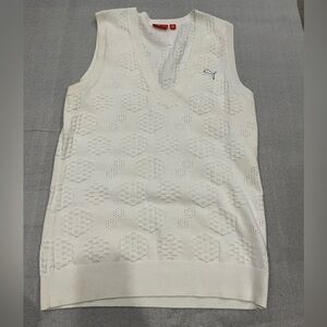 [L] Puma White Knit Polo Golf White Vest V-Neck Unisexs